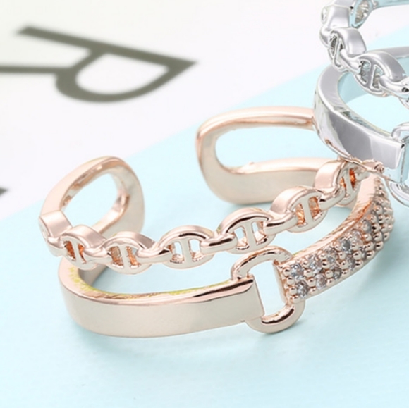 NEW ROSE GOLD PLATED BUCKLE DIAMOND PAVE RING - Picture 2 of 7